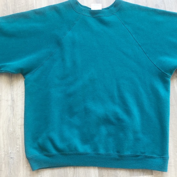 Vintage Style Basic Hanes Teal Fleece Lined Crewneck Sweater - Picture 2 of 9